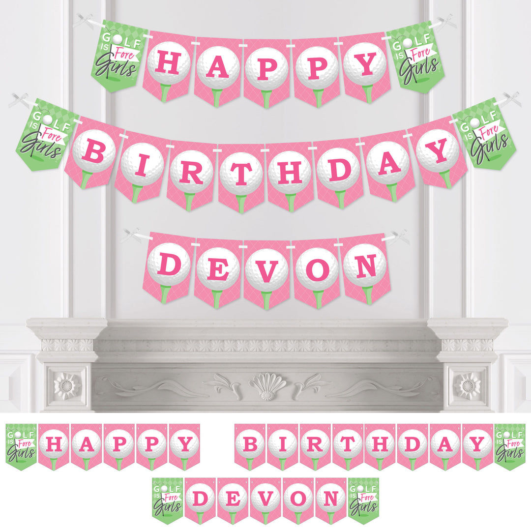 Personalized Golf Girl - Custom Pink Birthday Party Bunting Banner and Decorations - Happy Birthday Custom Name Banner