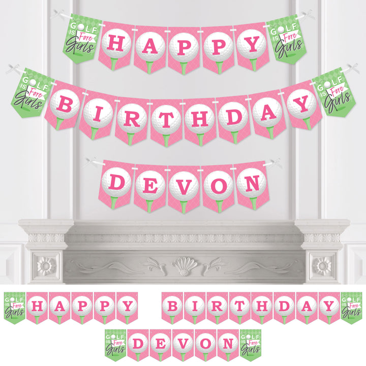 Personalized Golf Girl - Custom Pink Birthday Party Bunting Banner and Decorations - Happy Birthday Custom Name Banner