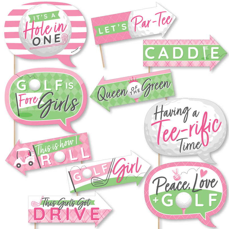 Funny Golf Girl - Pink Birthday Party or Baby Shower Photo Booth Props Kit - 10 Piece