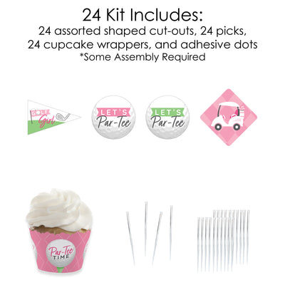 Golf Girl - Cupcake Decoration - Pink Birthday Party or Baby Shower Cupcake Wrappers and Treat Picks Kit - Set of 24
