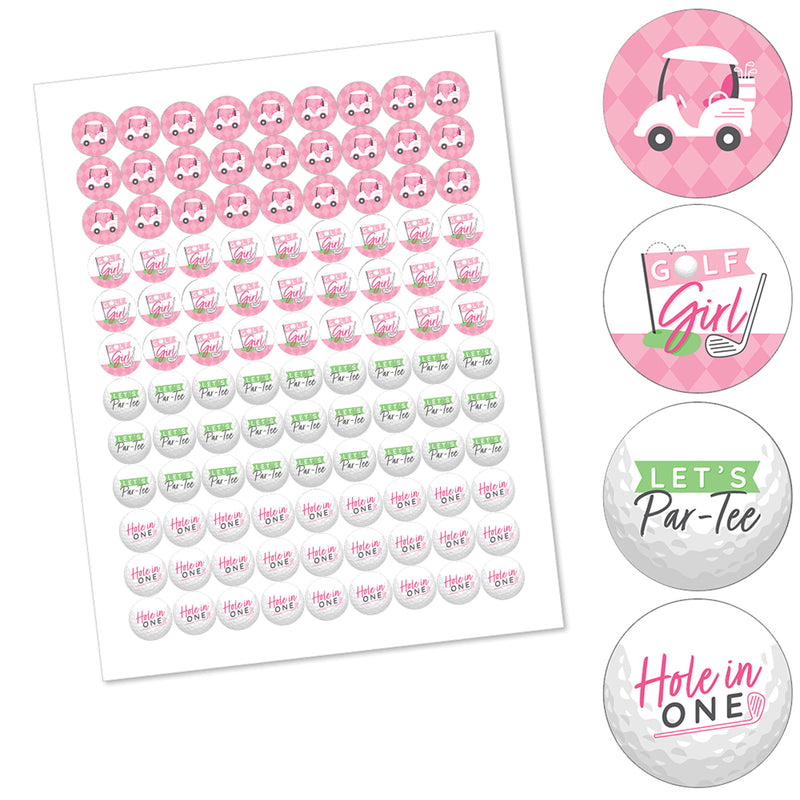 Golf Girl - Pink Birthday Party or Baby Shower Round Candy Sticker Favors - Labels Fit Chocolate Candy (1 sheet of 108)