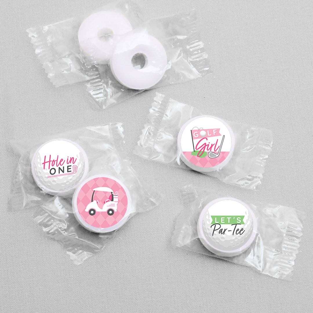Golf Girl - Pink Birthday Party or Baby Shower Round Candy Sticker Favors - Labels Fit Chocolate Candy (1 sheet of 108)