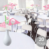 Golf Girl - Triangle Pink Birthday Party or Baby Shower Photo Props - Pennant Flag Centerpieces - Set of 20