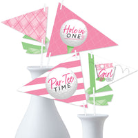 Golf Girl - Triangle Pink Birthday Party or Baby Shower Photo Props - Pennant Flag Centerpieces - Set of 20