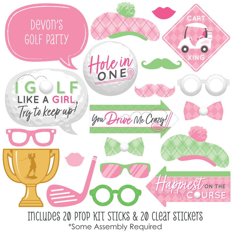 Golf Girl - Personalized Pink Birthday Party or Baby Shower Photo Booth Props Kit - 20 Count