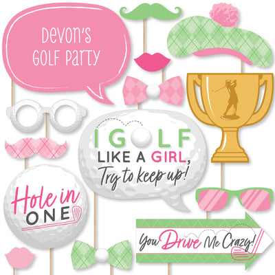 Golf Girl - Personalized Pink Birthday Party or Baby Shower Photo Booth Props Kit - 20 Count