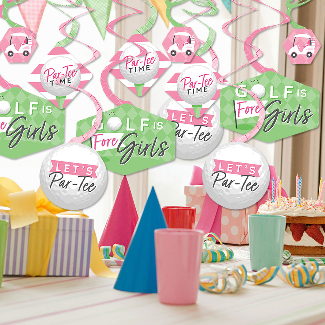 Golf Girl - Pink Birthday Party or Baby Shower Hanging Decor - Party Decoration Swirls - Set of 40