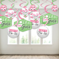 Golf Girl - Pink Birthday Party or Baby Shower Hanging Decor - Party Decoration Swirls - Set of 40