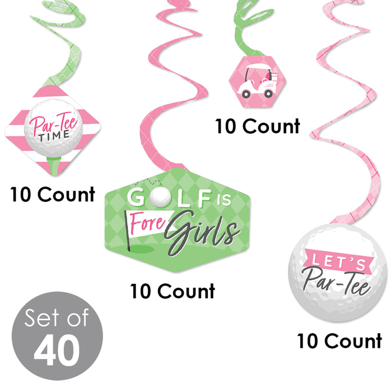 Golf Girl - Pink Birthday Party or Baby Shower Hanging Decor - Party Decoration Swirls - Set of 40