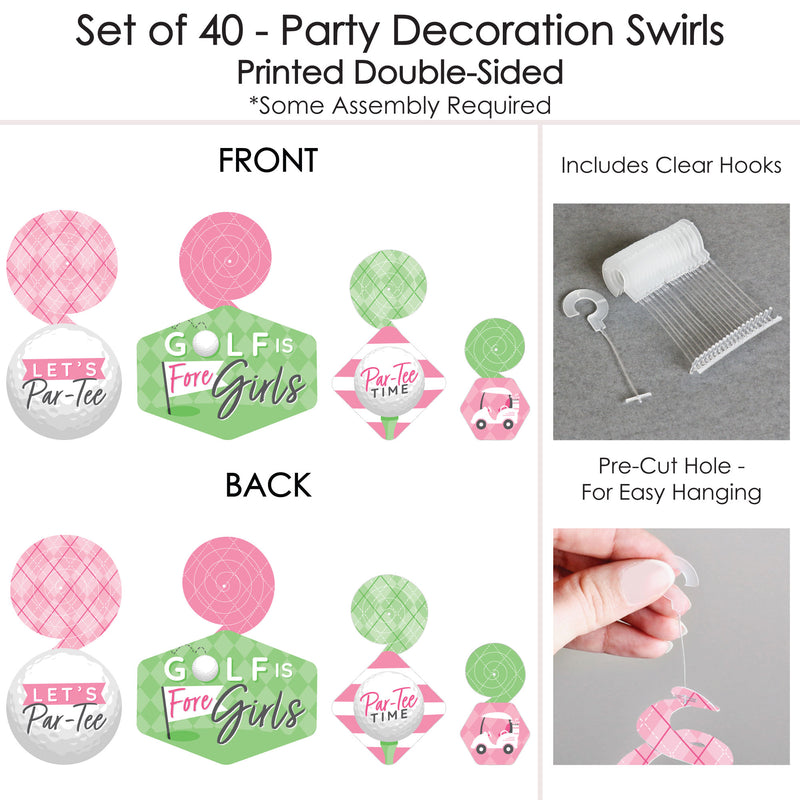 Golf Girl - Pink Birthday Party or Baby Shower Hanging Decor - Party Decoration Swirls - Set of 40