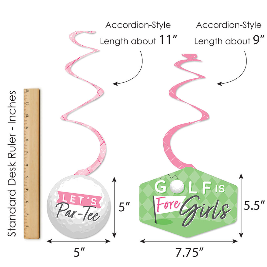Golf Girl - Pink Birthday Party or Baby Shower Hanging Decor - Party Decoration Swirls - Set of 40