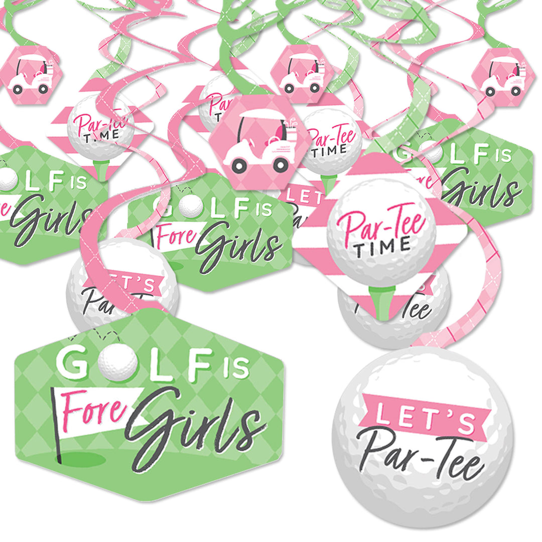 Golf Girl - Pink Birthday Party or Baby Shower Hanging Decor - Party Decoration Swirls - Set of 40