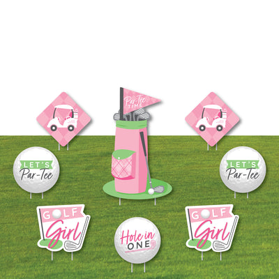 Golf Girl - Yard Sign and Outdoor Lawn Decorations - Pink Birthday Party or Baby Shower Yard Signs - Set of 8