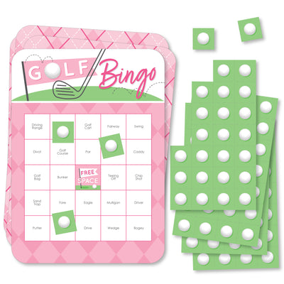 Golf Girl - Bingo Cards and Markers - Pink Birthday Party or Baby Shower Bingo Game - Set of 18