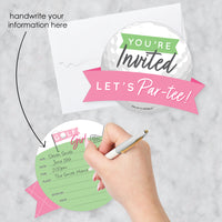 Golf Girl - Shaped Fill-In Invitations - Pink Birthday Party or Baby Shower Invitation Cards with Envelopes - Set of 12