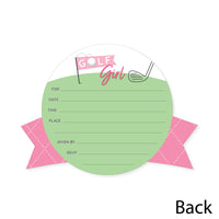 Golf Girl - Shaped Fill-In Invitations - Pink Birthday Party or Baby Shower Invitation Cards with Envelopes - Set of 12