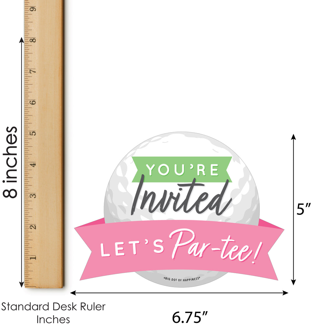 Golf Girl - Shaped Fill-In Invitations - Pink Birthday Party or Baby Shower Invitation Cards with Envelopes - Set of 12