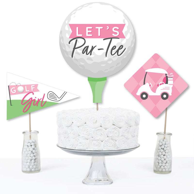 Golf Girl - Pink Birthday Party or Baby Shower Centerpiece Sticks - Table Toppers - Set of 15