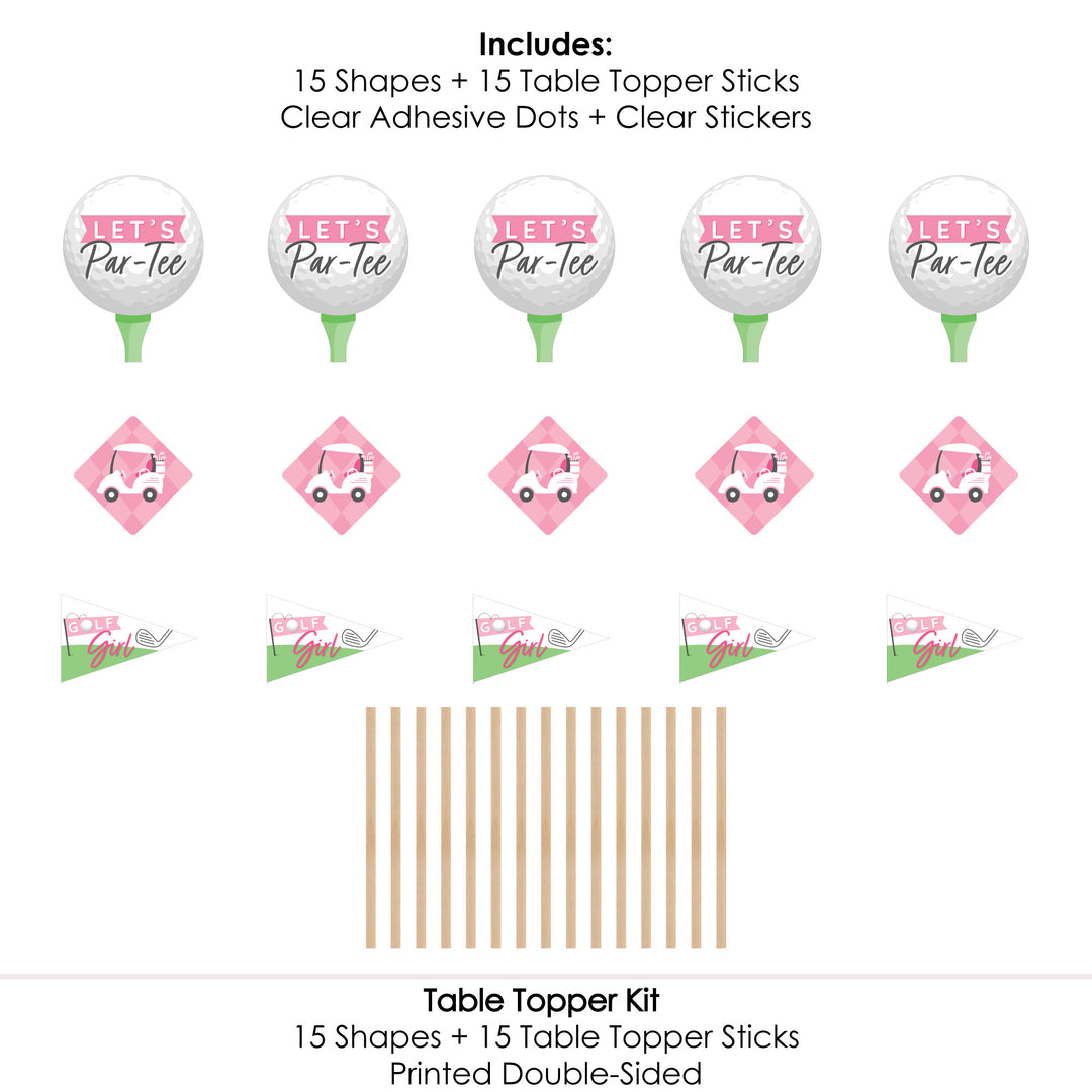 Golf Girl - Pink Birthday Party or Baby Shower Centerpiece Sticks - Table Toppers - Set of 15