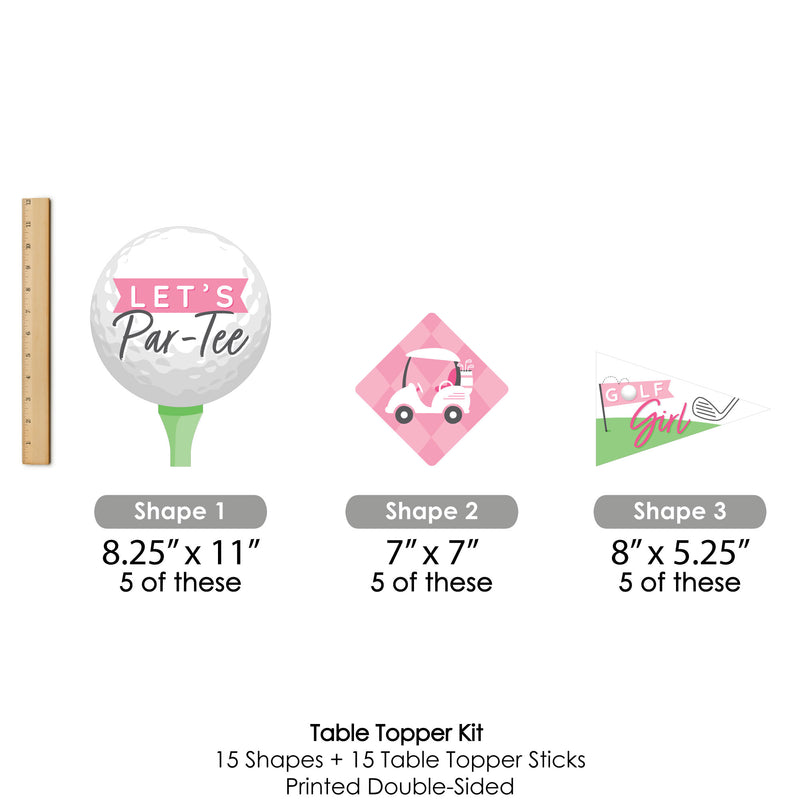 Golf Girl - Pink Birthday Party or Baby Shower Centerpiece Sticks - Table Toppers - Set of 15