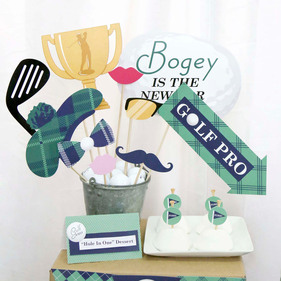 Par-Tee Time - Golf - Baby Shower, Birthday Party or Retirement Party Photo Booth Props Kit - 20 Count