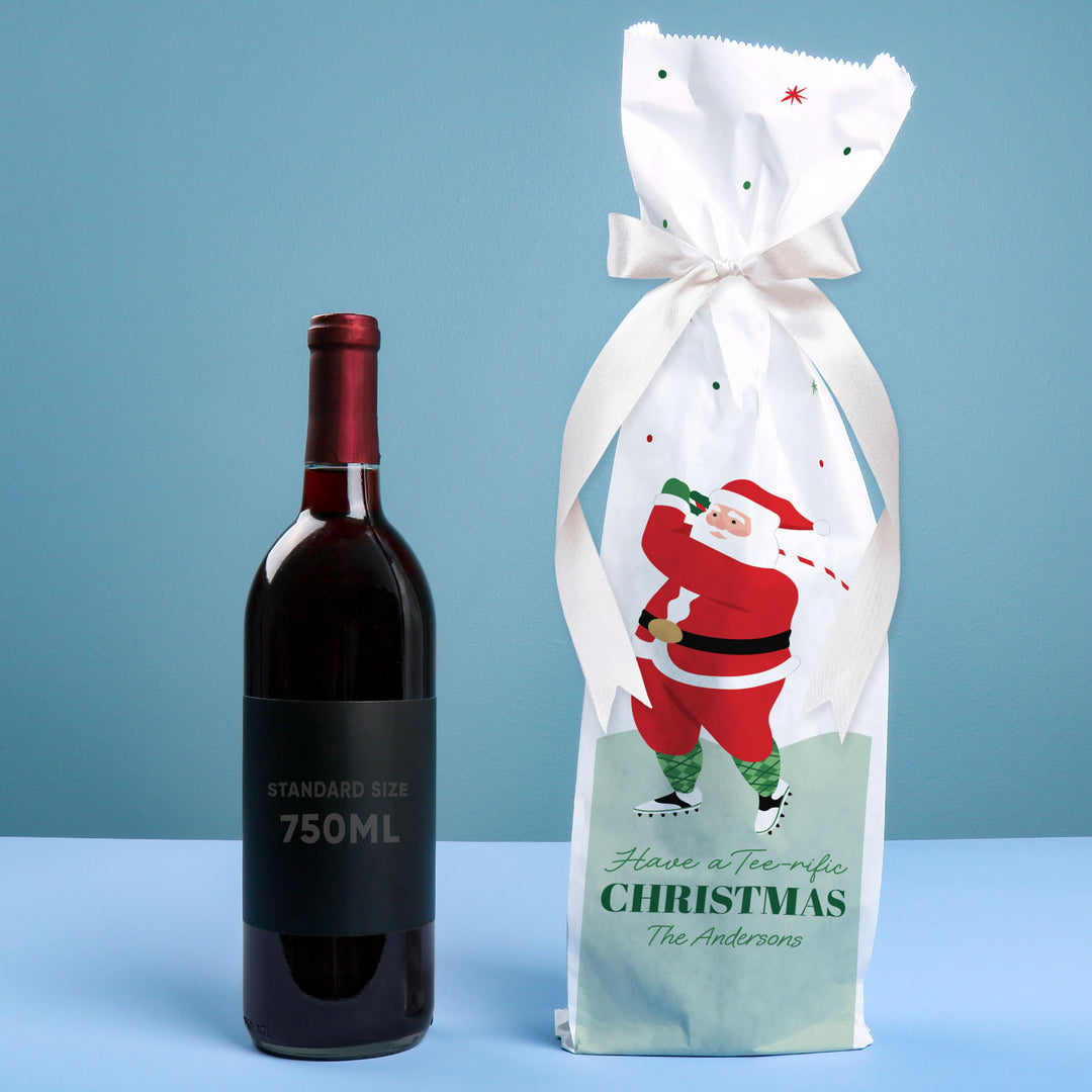 Custom Text Wine Bags - Golfing Santa