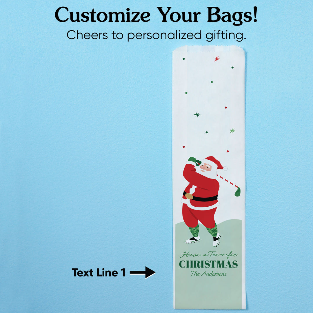 Custom Text Wine Bags - Golfing Santa