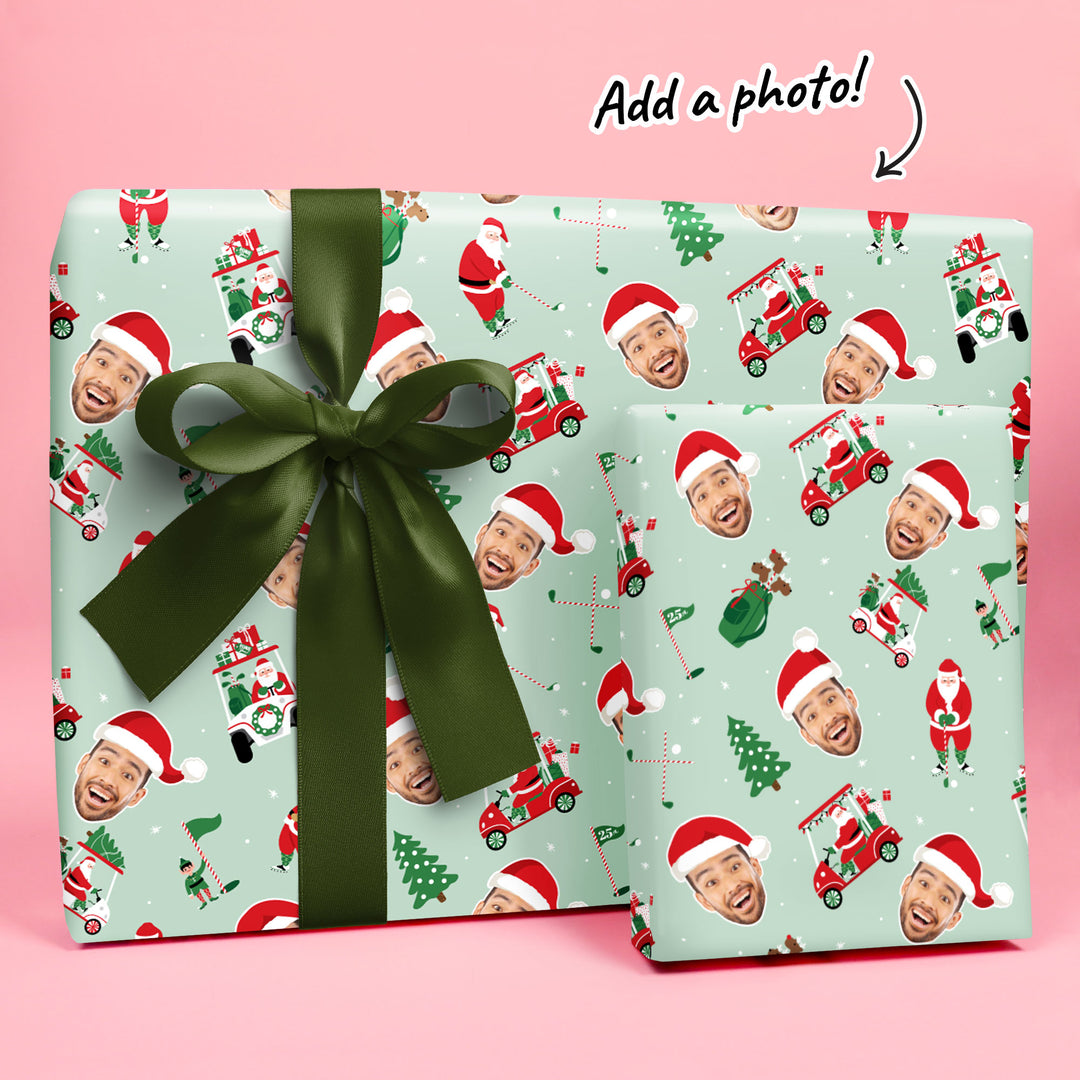 Custom Face Wrapping Paper - Golfing Santa