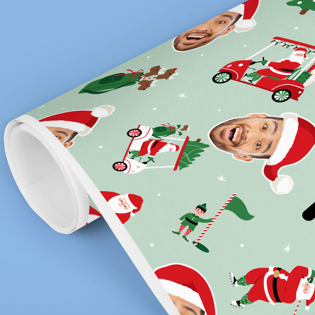 Custom Face Wrapping Paper - Golfing Santa