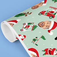 Custom Face Wrapping Paper - Golfing Santa