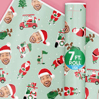 Custom Face Wrapping Paper - Golfing Santa