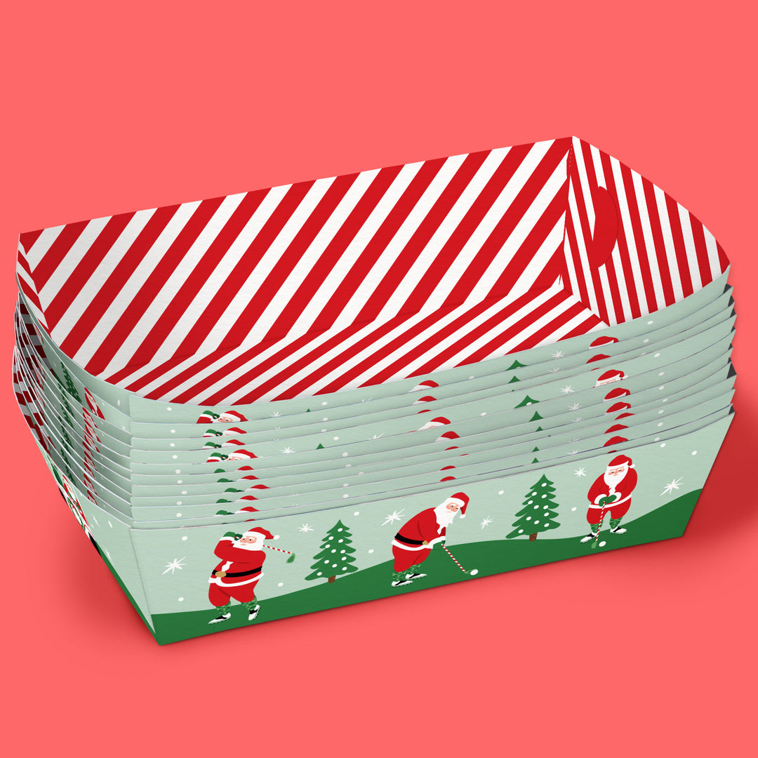 Golfing Santa Paper Food Trays - 12 Ct