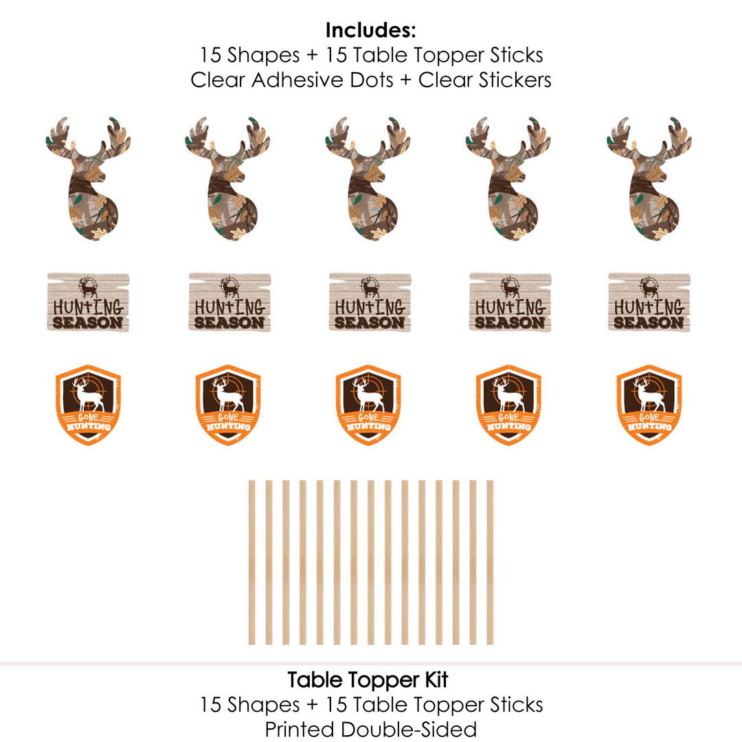 Gone Hunting - Deer Hunting Camo Party Centerpiece Sticks - Table Toppers - Set of 15