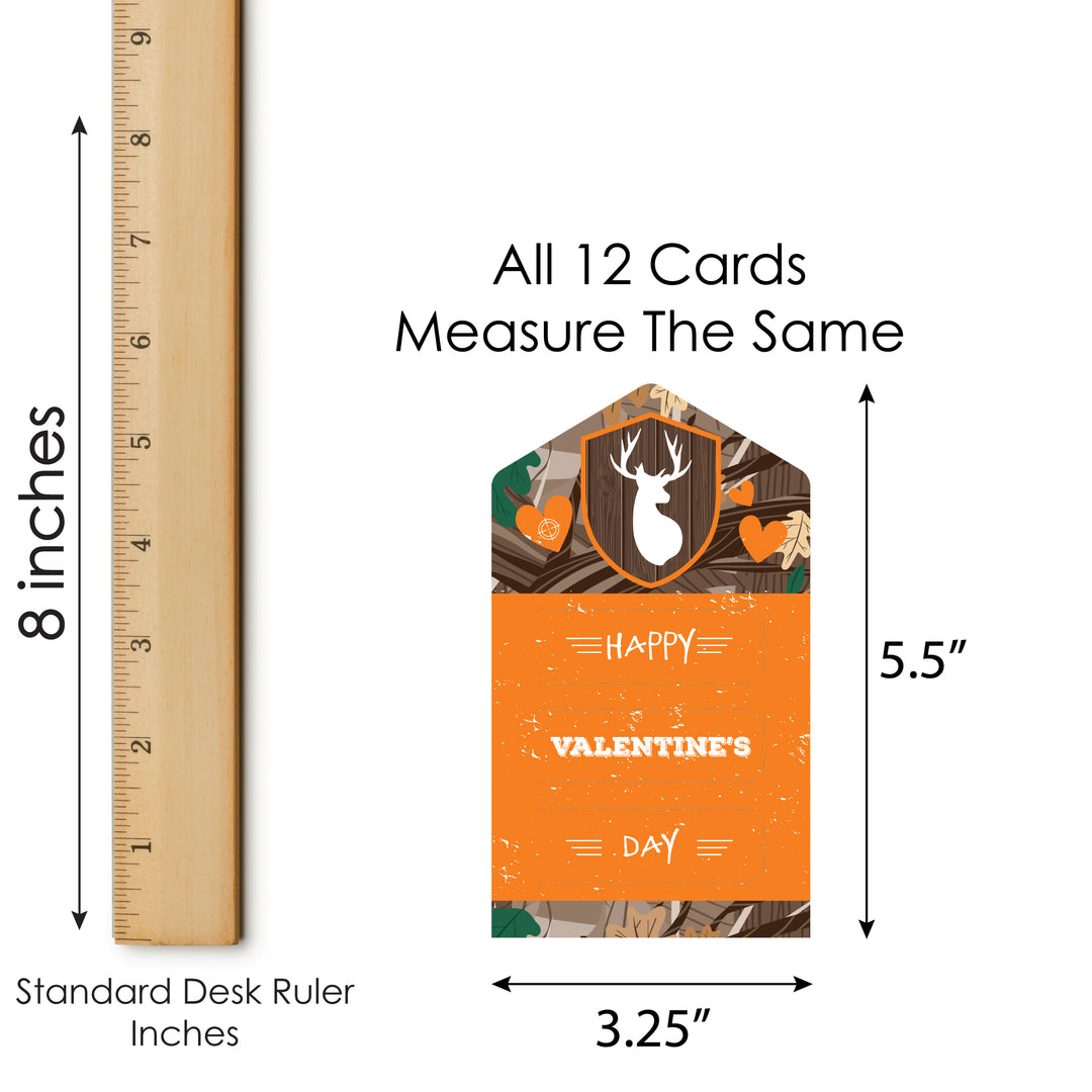 Gone Hunting - Deer Hunting Camo Cards for Kids - Happy Valentine’s Day Pull Tabs - Set of 12