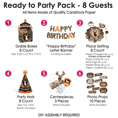Gone Hunting - Deer Hunting Camo Happy Birthday Party Supplies Kit - Ready to Party Pack - 8 Guests