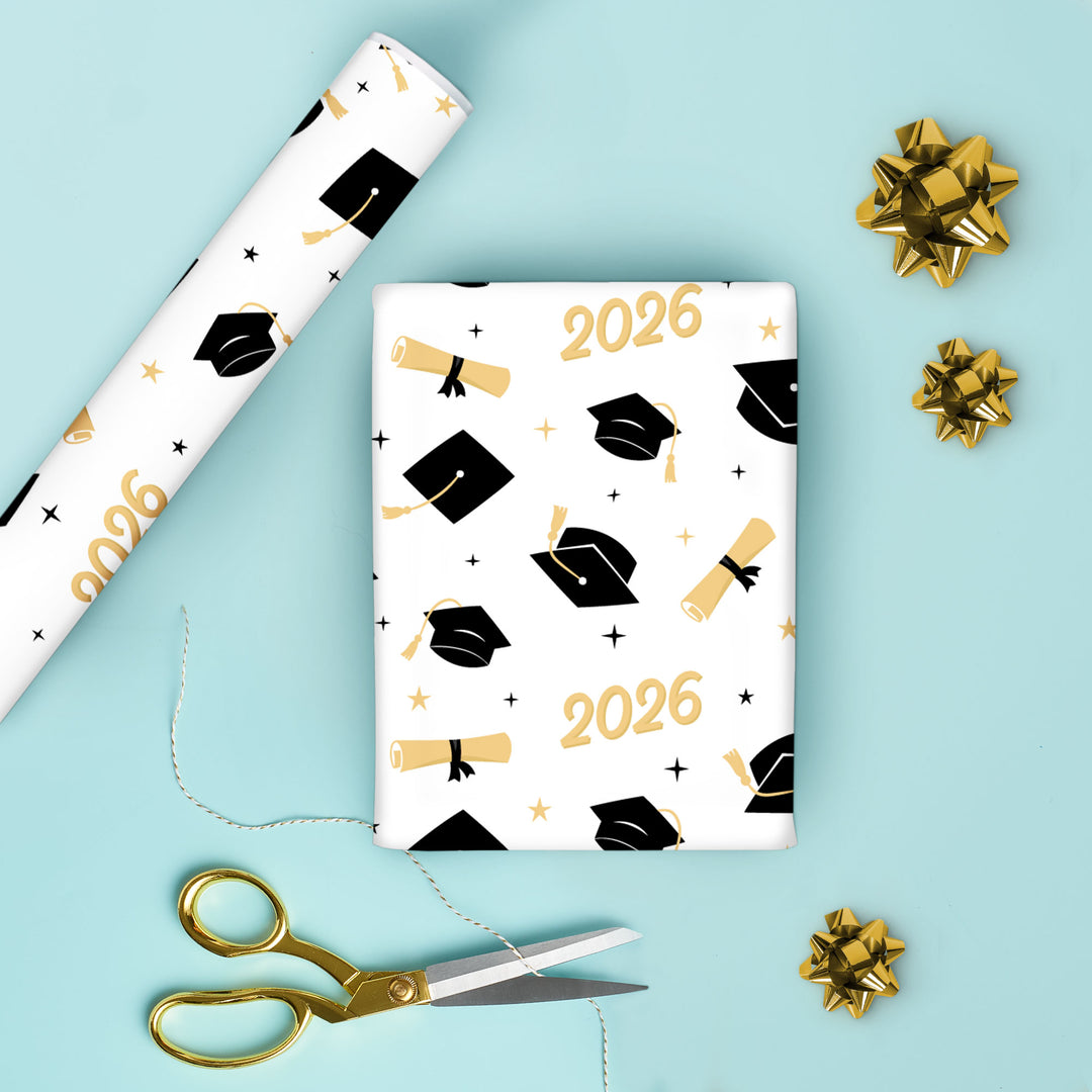 Black & Gold Graduation Wrapping Paper, Class of 2026