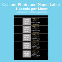Custom Photo Black & Gold Graduation Water Bottle Labels