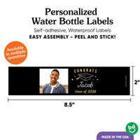 Custom Photo Black & Gold Graduation Water Bottle Labels