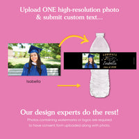 Custom Photo Black & Gold Graduation Water Bottle Labels