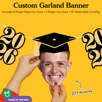 Graduation face cutout with cap and black gold 2026 design
