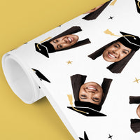 Personalized Photo Graduation Wrapping Paper, Black Cap with Gold Tassel