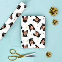 Personalized Photo Graduation Wrapping Paper, Black Cap with Gold Tassel