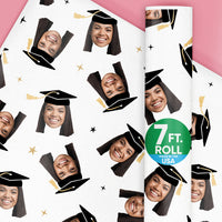 Personalized Photo Graduation Wrapping Paper, Black Cap with Gold Tassel