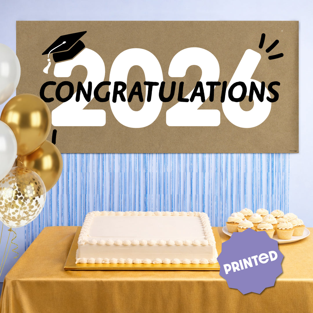 Black and white Class of 2026 party backdrop