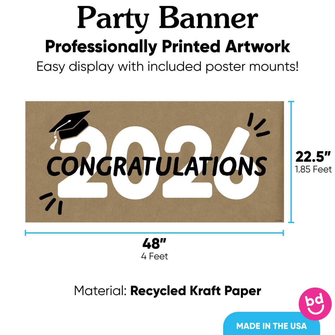 Black and white Class of 2026 banner on kraft paper