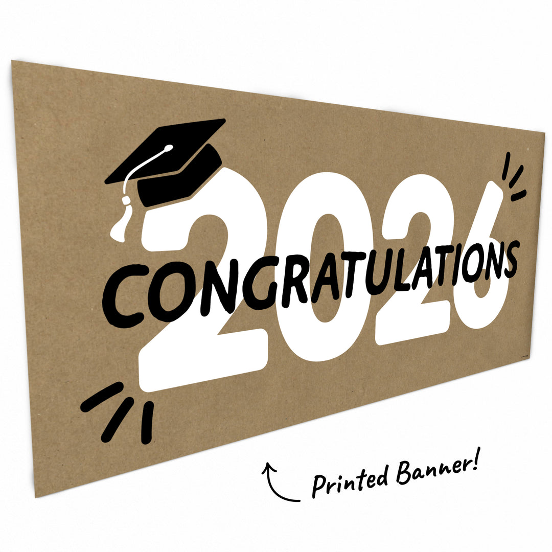 Black and white 2026 graduation banner close-up
