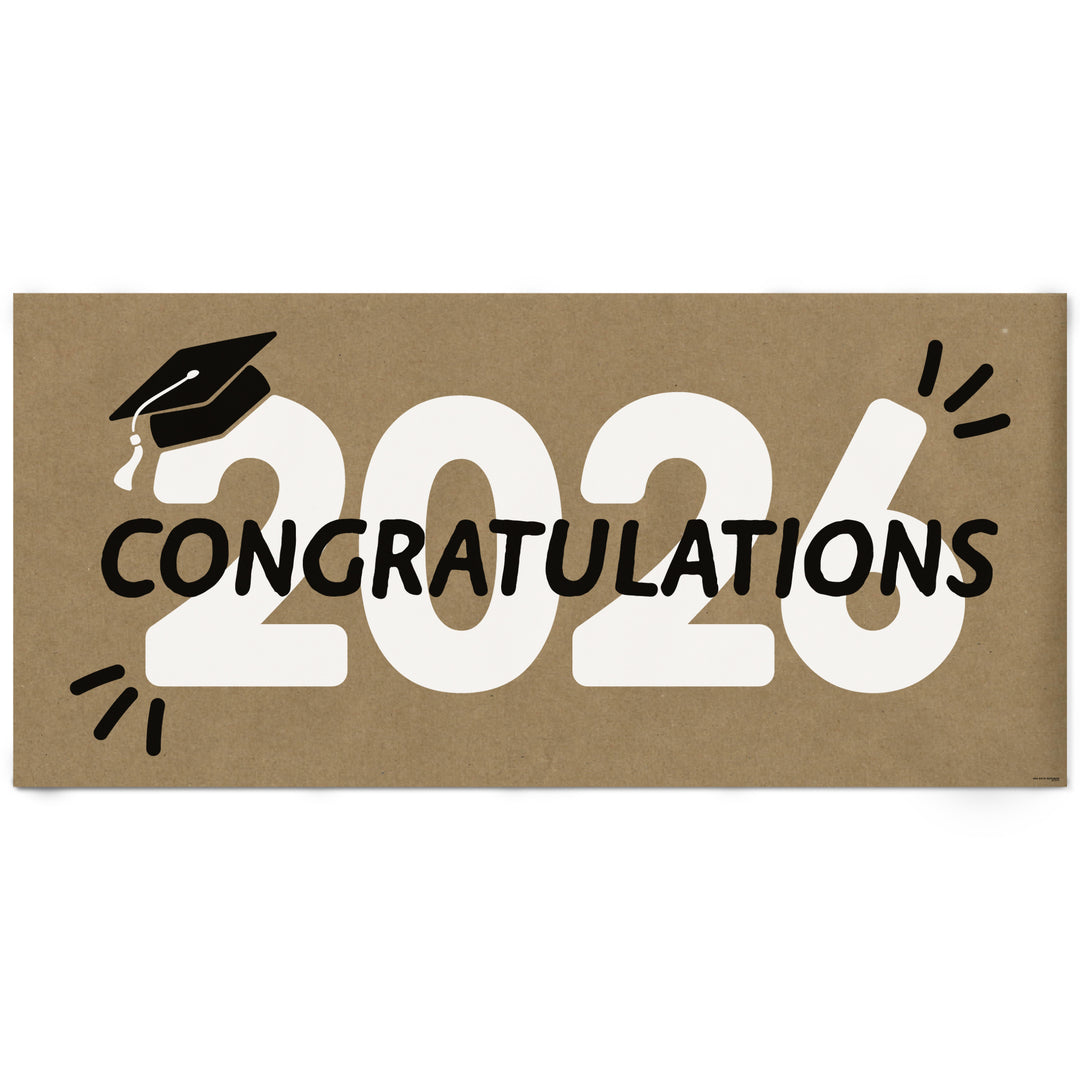 Black and white Class of 2026 graduation banner decor