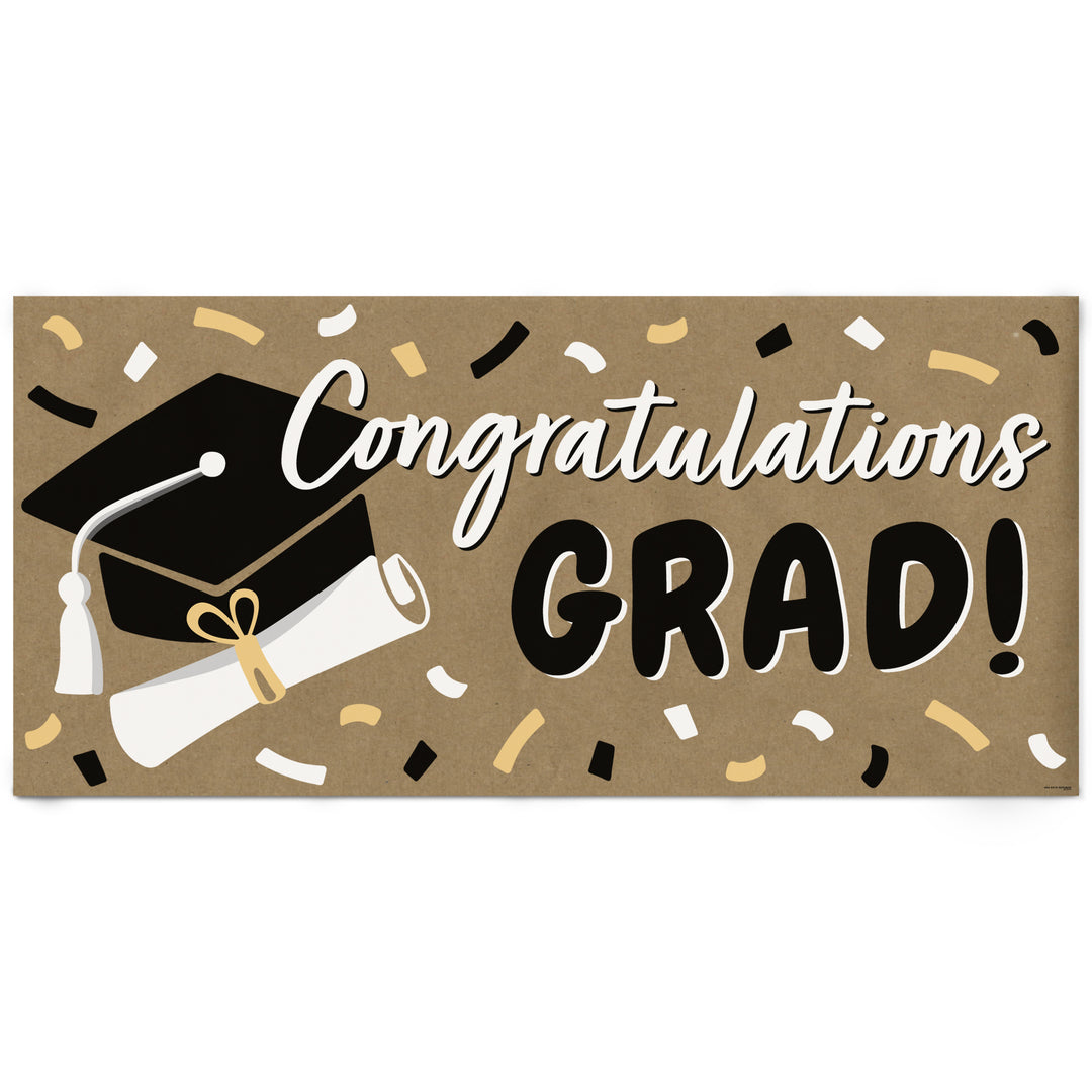 Black and white Class of 2026 graduation banner decor