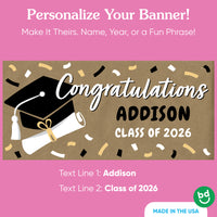 Custom name black graduation banner on kraft paper
