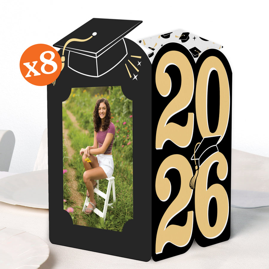 Black & Gold Graduation Photo Centerpieces - 8 Ct